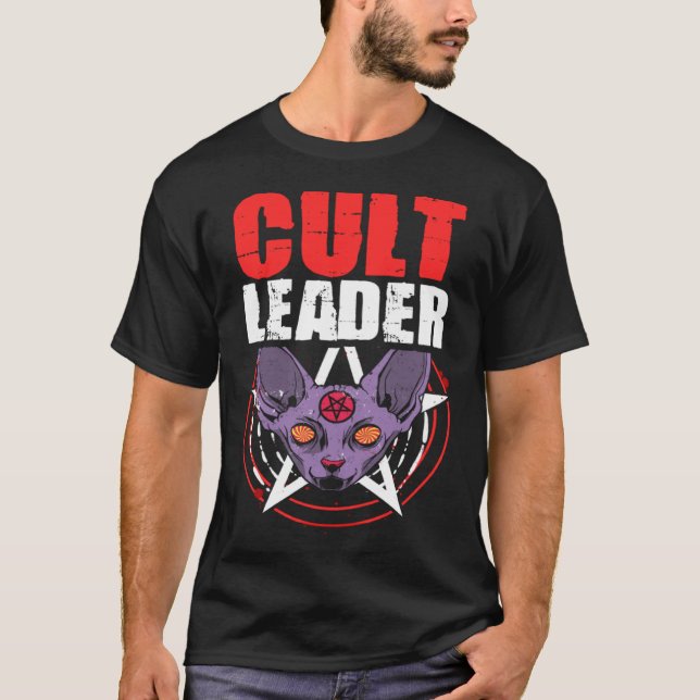 T-shirt Cult Leader Cat Satanic Witchcraft Baphomet Occult (Devant)