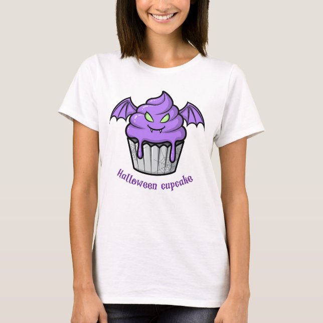 T-shirt Cupcake éffrayant Halloween avec les yeux brillant (Devant)