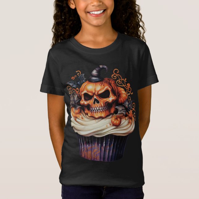 T-Shirt CUPCAKE éffrayant ORANGE & HALLOWEEN NOIR (Devant)