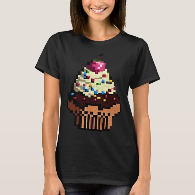 T-shirt Cupcake Pixel 8 bit Retro Hungry Byte Game Cake Fo (Devant)