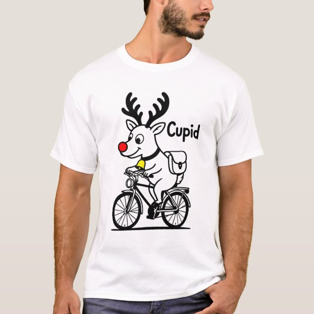 T-shirt Cupid The Reindeer Riding a Bike (Devant)