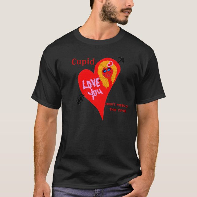 T-shirt Cupidon ne pas s'accroupir Coeur Rouge Aimer Noir  (Devant)