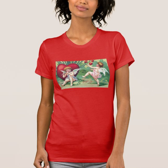 T-shirt Cupidons Joueurs Rétro Maigre Coeurs Valentin Vint (Devant)
