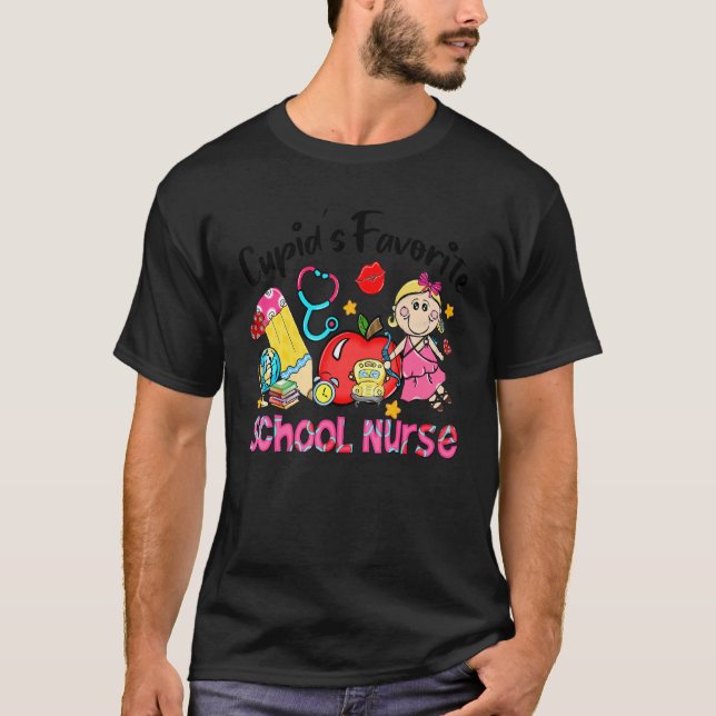 T-shirt Cupid's Favorite School Nurse Apple Cupid Val (Devant)