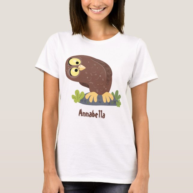 T-shirt Curieux et drôle dessin animé de chouette brune (Devant)