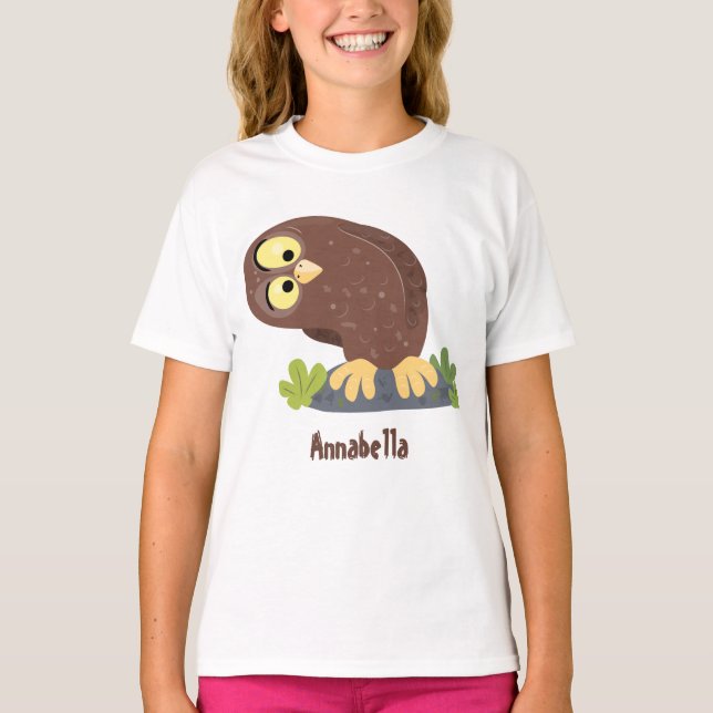 T-shirt Curieux et drôle dessin animé de chouette brune (Devant)