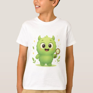 T-shirt Curious Explorer Monster — Cute Green Kids Shirt