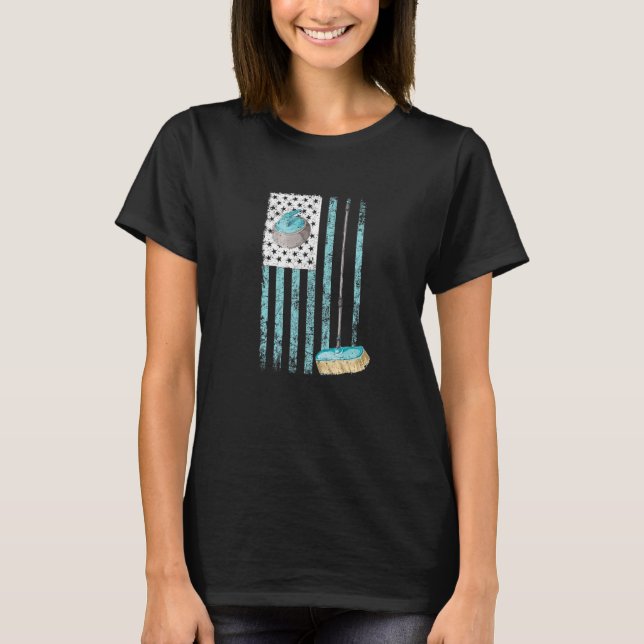 T-shirt Curling Drapeau américain Patriotique Sports d'hiv (Devant)