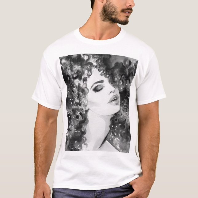 T-shirt Curly Grace : Mode Aquarelle Beauté (Devant)