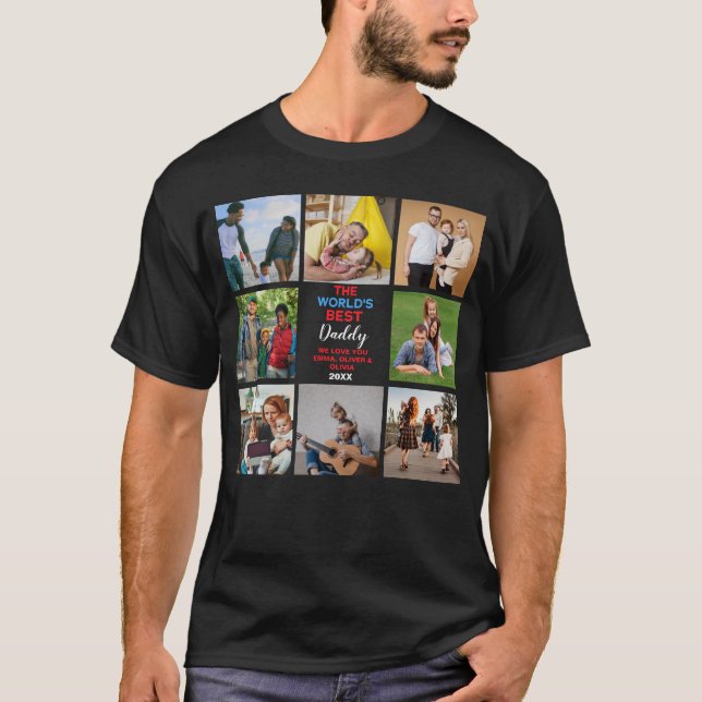 T-shirt Custom 8 Photo Le meilleur papa du monde avec des  (Devant)