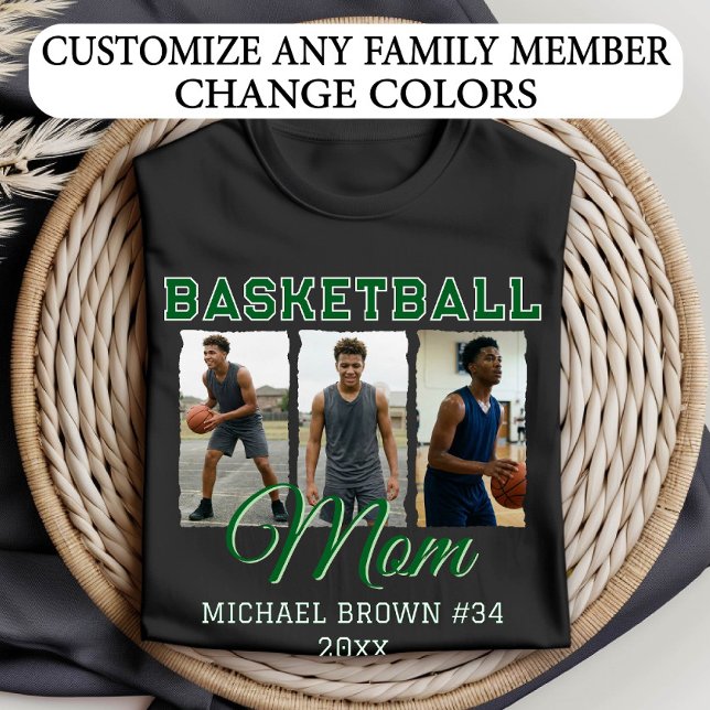 T-shirt Custom Basketball Mom 3 Photo Collage Name Number (Créateur téléchargé)