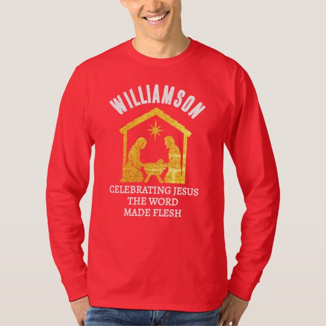 T-shirt Custom Christian Glitter Nativity Family Christmas (Devant)