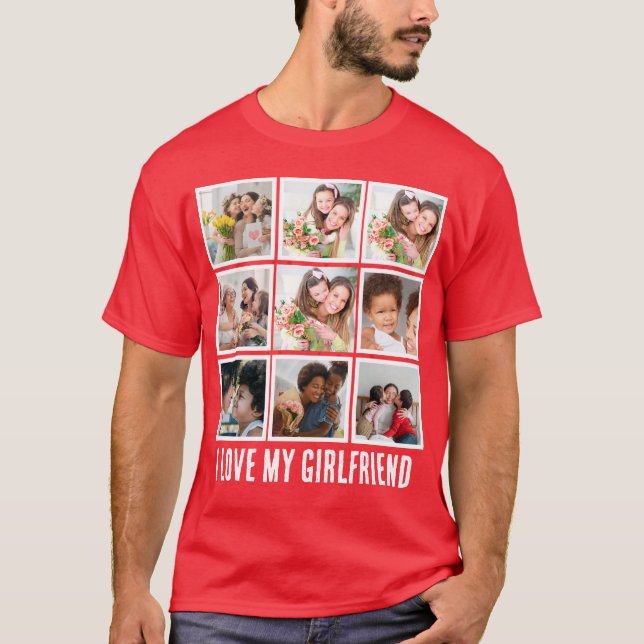T-shirt Custom Cute J'aime ma petite amie 9 Photo collage (Devant)