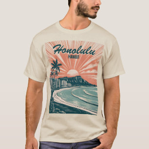 T-shirt Custom Hawaii Honolulu Waikiki Beach Retro Travel