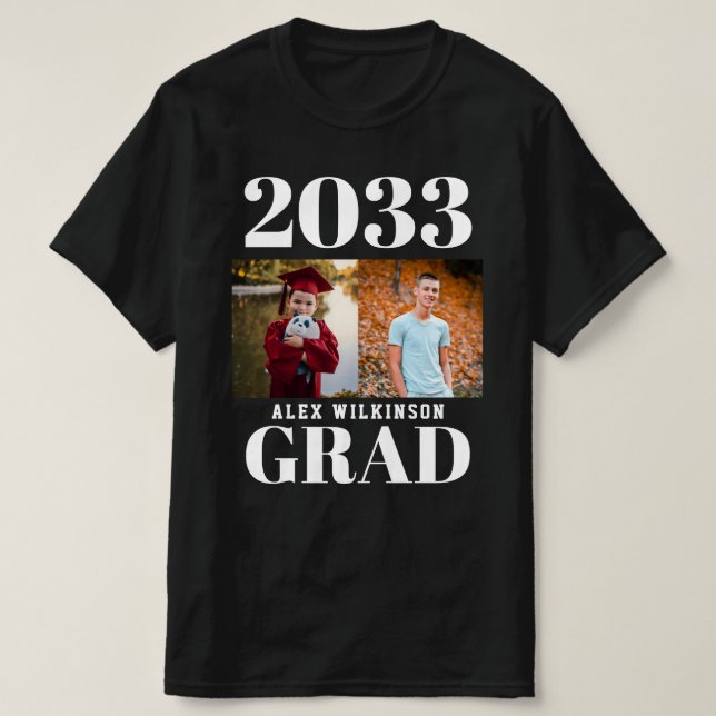 T-shirt CUSTOM Modern Big Bold Script 2 Photo Graduation (Design devant)