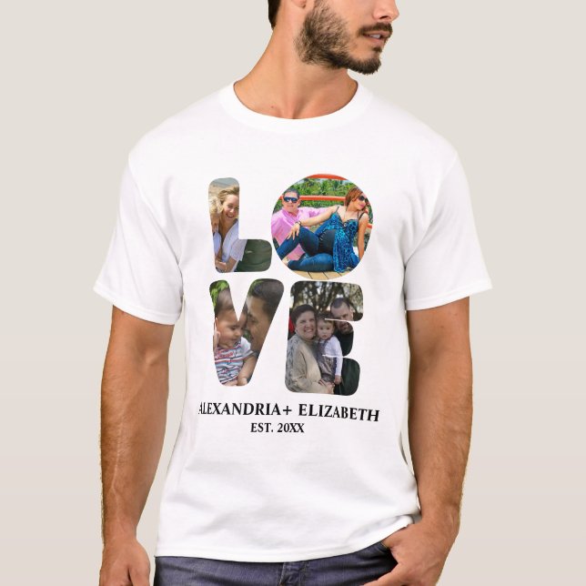 T-shirt Custom modern love 4 photo collage pour couples (Devant)