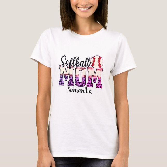 T-shirt Custom Name Softball Mom | Pink and Gold Polka Dot (Devant)
