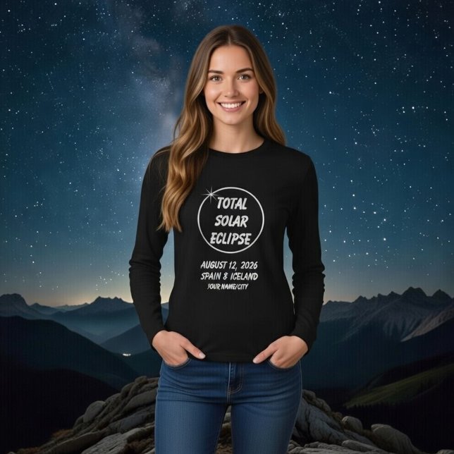 T-shirt Custom Total Solar Eclipse 2026 Spain Iceland (Get ready for the cosmic event of a lifetime This stylish 2026 Total Solar Eclipse long-sleeve tee )