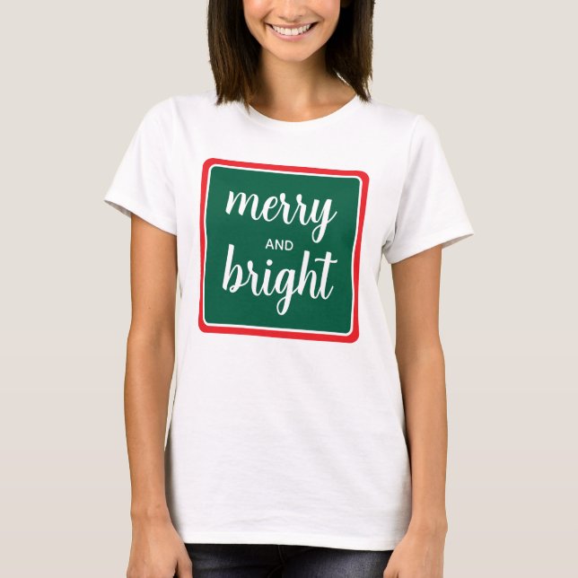 T-shirt Custom Womens Merry And Bright Christmas Script (Devant)