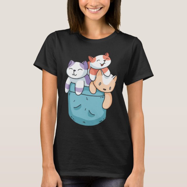 T-shirt Cute 3 Cats in a Pocket  Cat   Kids Boys Girls (Devant)