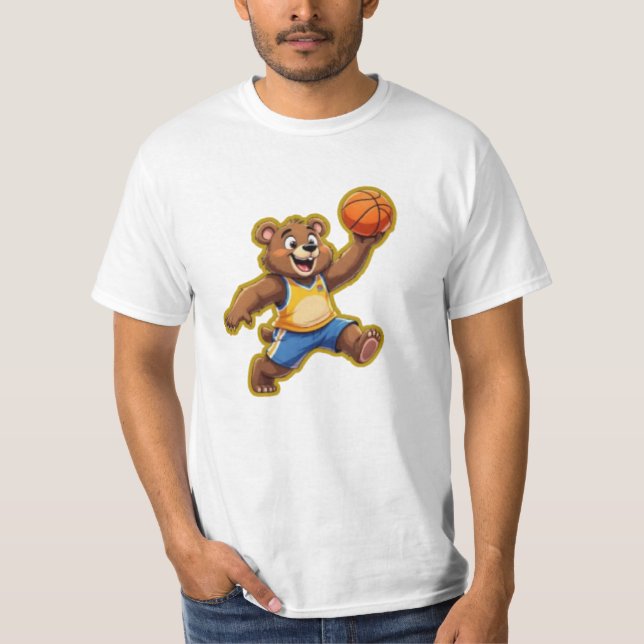 T-shirt Cute 3D Teddy Bear Playing Basketball – Adorable S (Devant)