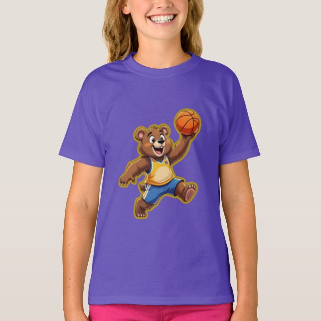 T-shirt Cute 3D Teddy Bear Playing Basketball – Adorable S (Devant)