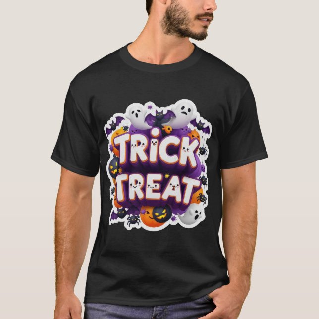 T-shirt Cute 3D Trick Treat Halloween graphic with ghosts  (Devant)