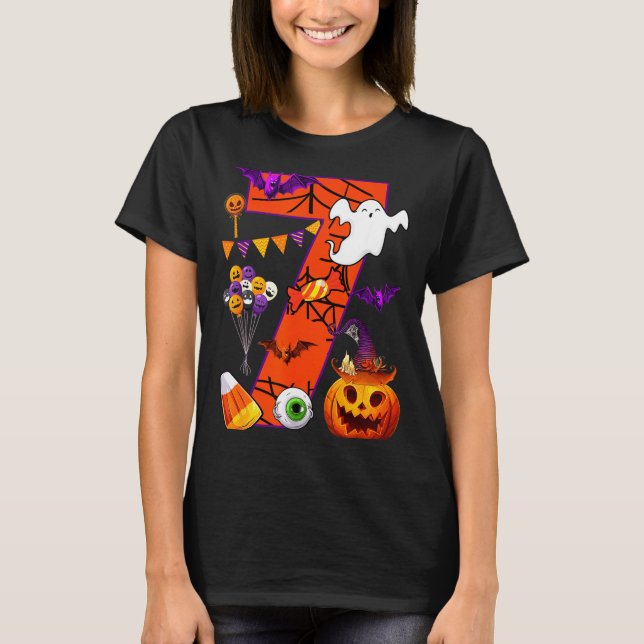 T-shirt Cute 7 Years Old 7th Birthday Ghost Happy Hallowee (Devant)
