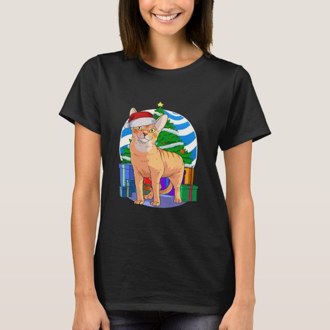 T-shirt Cute Abyssinian Chat Père Noël Noël (Devant)