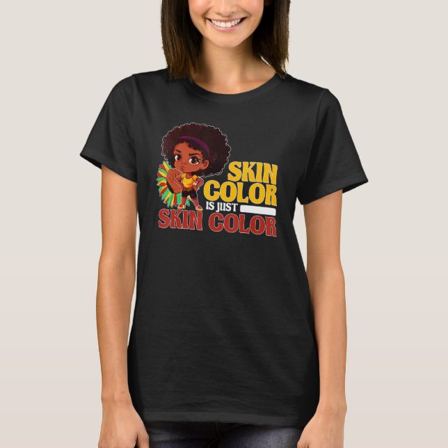 T-shirt Cute Afro Girl Chibi Positive Black Pride Skin Col (Devant)