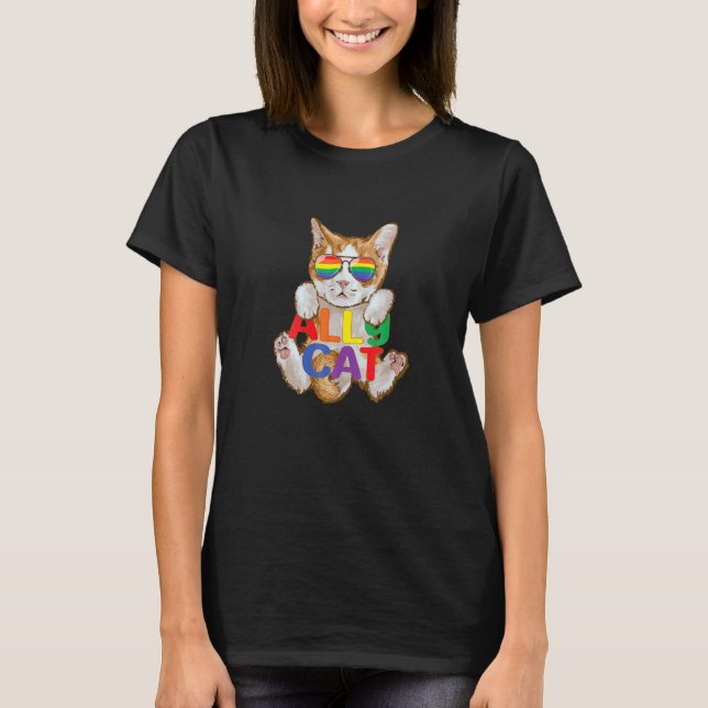 T-shirt Cute Ally Cat LGBT Gay Rainbow Pride Flag Kitten S (Devant)