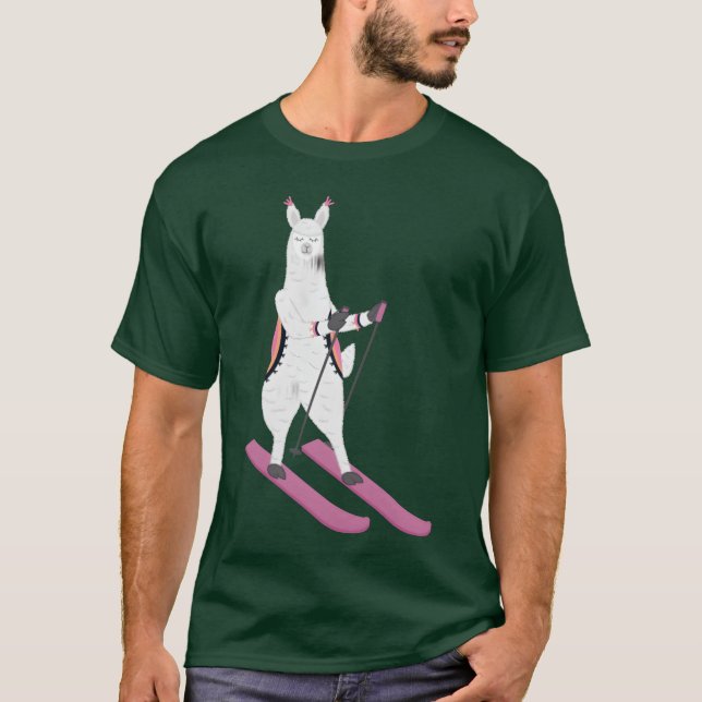 T-shirt Cute Alpaca Llama Skiing Ski Snowboard Sport Gift  (Devant)