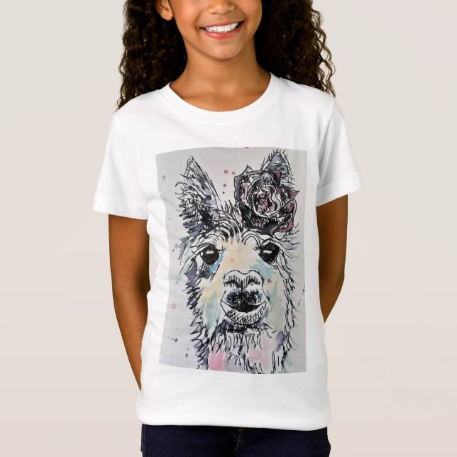 T-Shirt Cute Alpacca Llama aquarelle art Girls T Shirt (Devant)