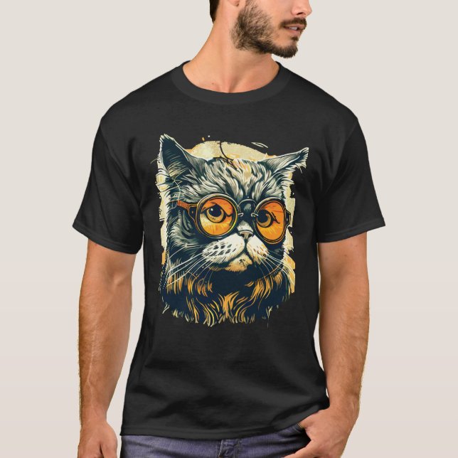 T-shirt Cute Anamorphic Goggle Wearing Cat Unique Family (Devant)