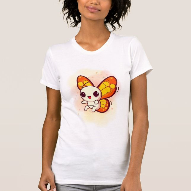 T-SHIRT CUTE AND FUNNY ORANGE BUTTERFLY DESIGN (Devant)