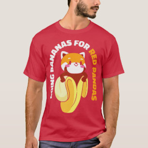 T-shirt Cute Animal Rouge Panda Banana Fruit Faune Aliment