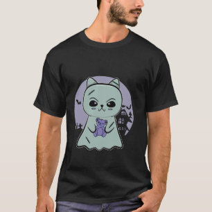 T-shirt Cute Anime Chat Noir Fantôme Et Goth Teddy Ours Po