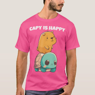 T-shirt Cute Anime Kawaii Animaux Tortue Et Happy Capybar