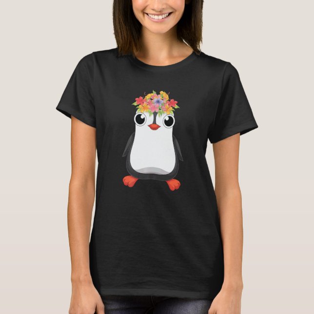 T-shirt Cute Antarctica Animal  Flowers Zoo Bird Penguin (Devant)