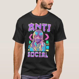 T-shirt Cute Anti Socials Vaporwave Anime Girl Japonaise A