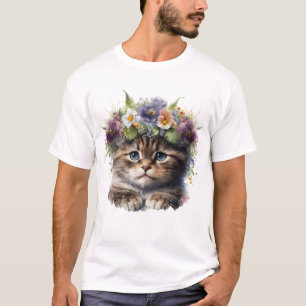 T-shirt Cute Aquarelle Florale Chat