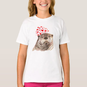 T-shirt Cute Aquarelle Otter Coeurs Aimer Humour animal