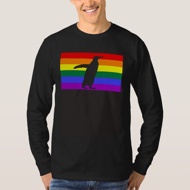 T-shirt Cute Arctic Penguin Love LGBTQ Gay Pride Flag Quee (Devant)