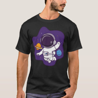 T-shirt Cute Astronaut Flottant Dans L'Espace Avec La Plan