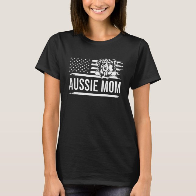 T-shirt Cute AUSSIE dog pet owner MOM US flag theme (Devant)