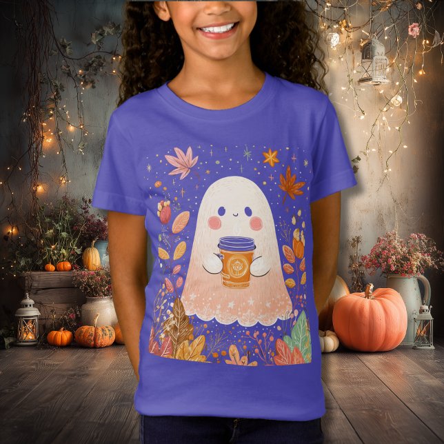 T-Shirt Cute Autumn Ghost with Pumpkin Coffee – Cozy Fall  (Créateur téléchargé)