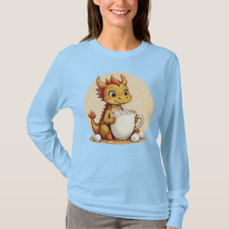 T-shirt Cute Baby Dragon Hot Chocolate Kids Kawaii Cozy De