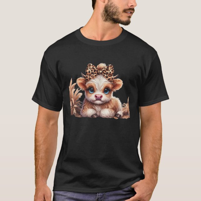 T-shirt Cute Baby Highland Cow With flowers Calf Animal Le (Devant)