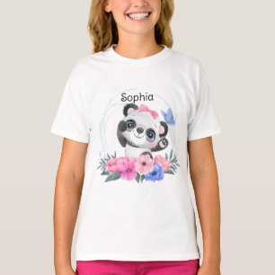 T-shirt Cute Baby Panda Flower Wreath Nom personnalisé