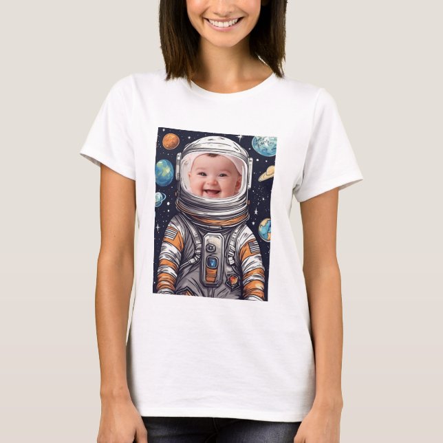 T-shirt Cute Baby Photo Astronaut Cat Cutout Photo (Devant)